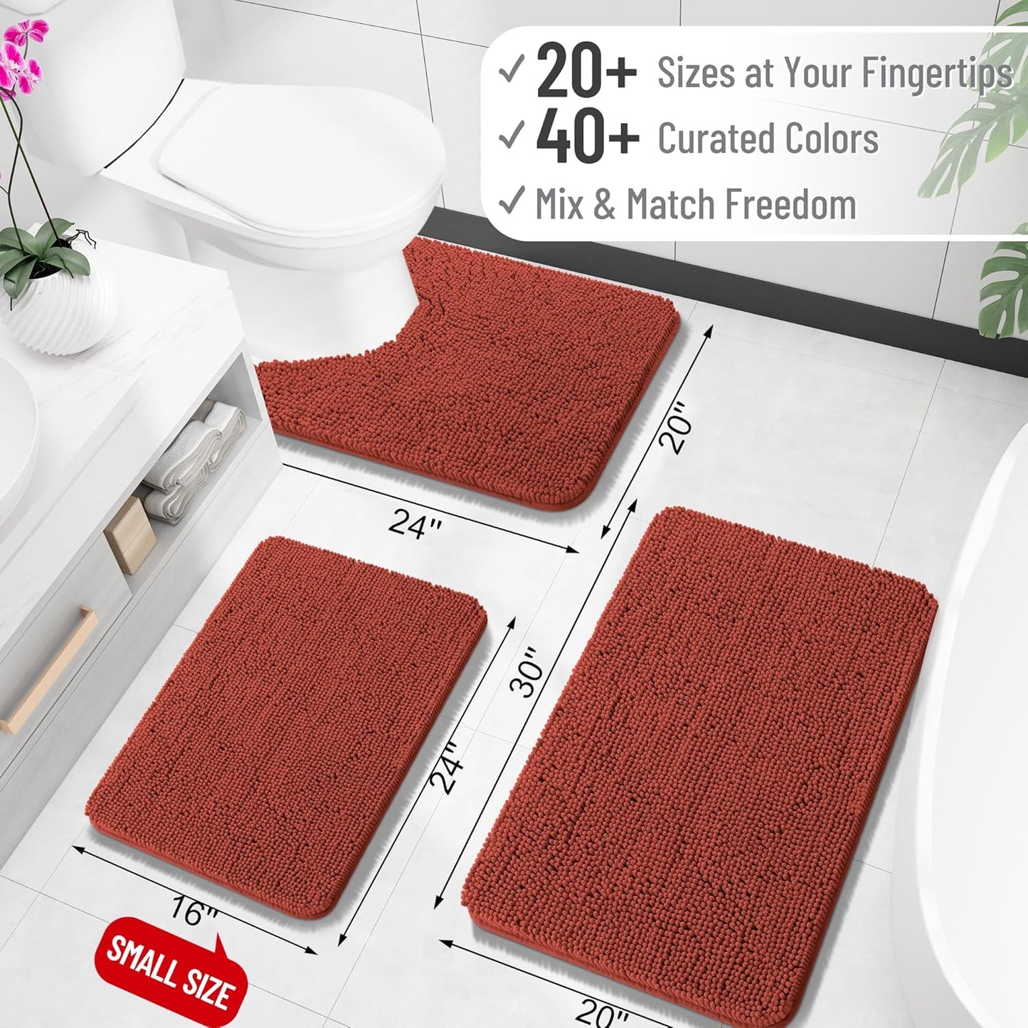 OLANLY Bathroom Rugs 30x20, Extra Soft Absorbent Chenille Bath Rugs, Rubber Backing Quick Dry, Machine Washable Bath Mats for Bathroom Floor, Tub and Shower, Home Decor Accessories, Rustic Terracotta