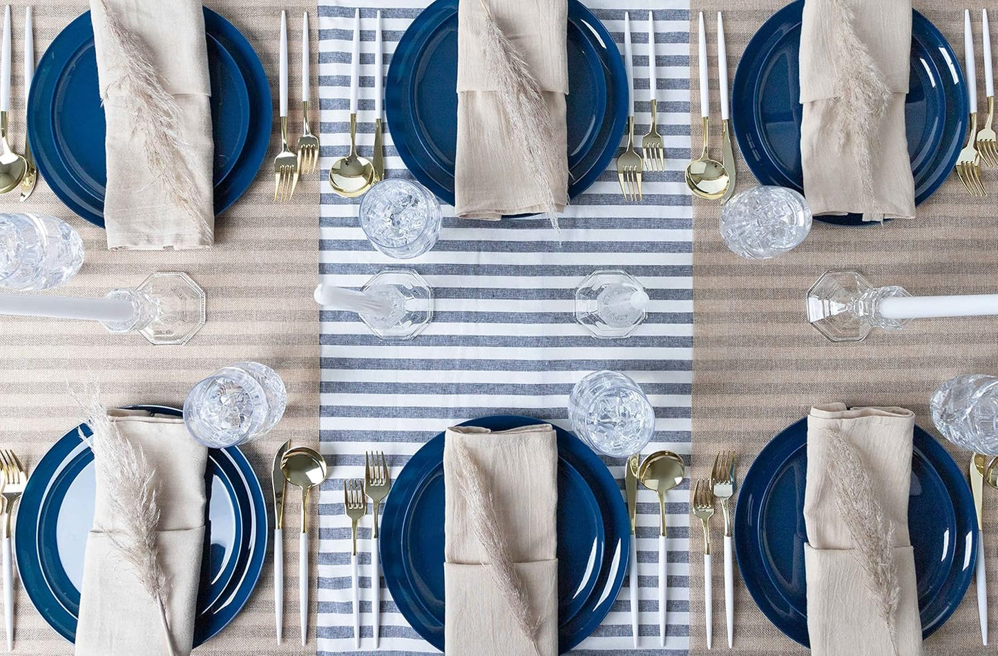 PLASTICPRO [30 Pack 10.7''] Dark Blue Plastic Party Plates Edge Collection Premium heavyweight Elegant Disposable Tableware Dishes