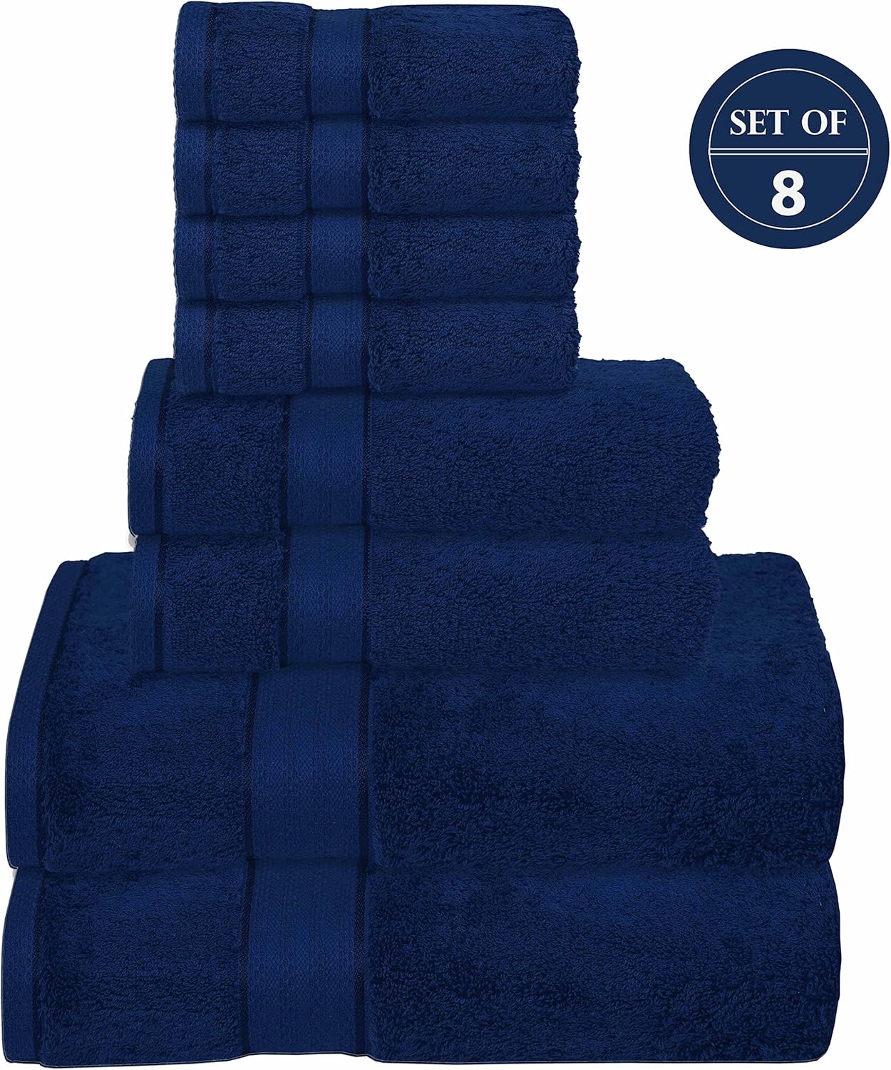 GLAMBURG 700 GSM Premium 8-Piece Towel Set - Contains 2 Bath Towels 30x54, 2 Hand Towels 16x28, 4 Wash Cloths 13x13 - Luxury Hotel & Spa Quality - Durable Ultra Soft Highly Absorbent - Navy Blue