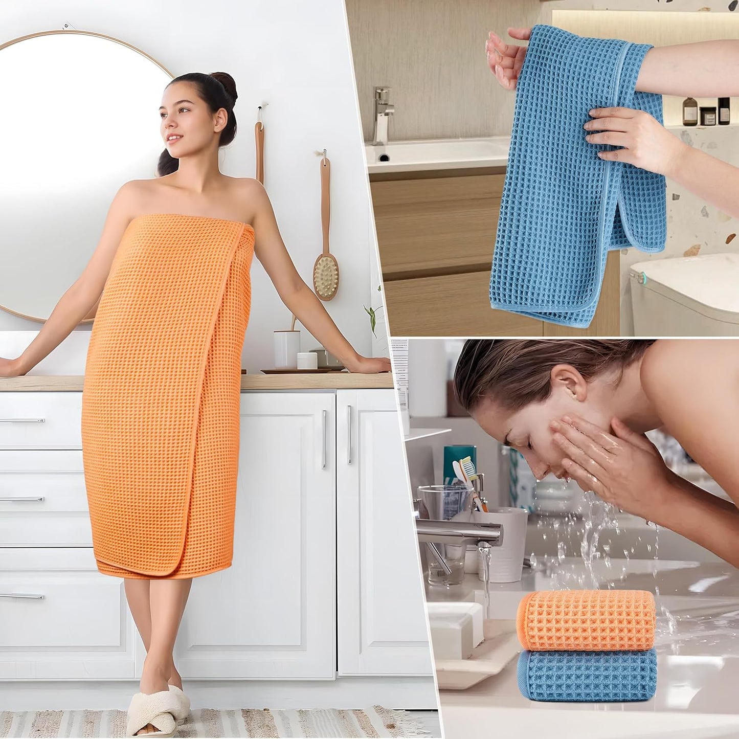 POLYTE Oversize, 60 x 30 in., Quick Dry Lint Free Microfiber Bath Towel Set, 6 Piece (Waffle Weave)