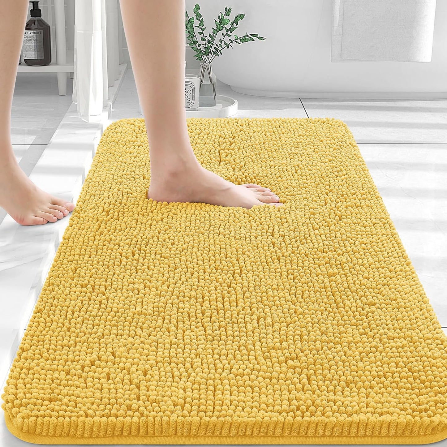 OLANLY Bathroom Rugs 36x24, Extra Soft Absorbent Chenille Bath Rugs, Rubber Backing Quick Dry, Machine Washable Bath Mats for Bathroom Floor, Tub and Shower, Home Decor Accessories, Yellow