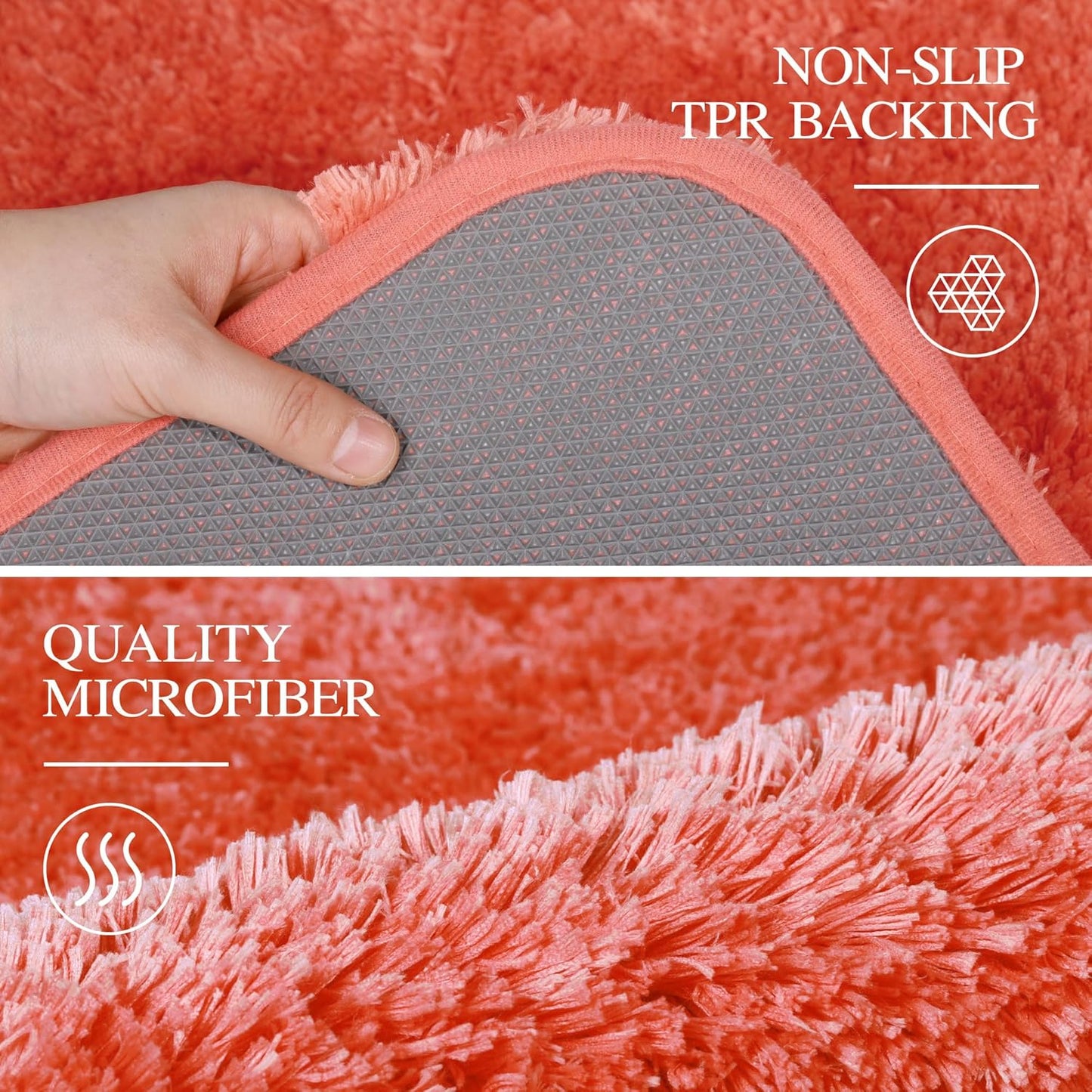 Walensee Bathroom Contour Rug (20x24, Living Coral) Non Slip Bath Mats Water Absorbent Soft Microfiber Shaggy Bathroom Mat Machine Washable Bath Rug U Shape Toilet Rug