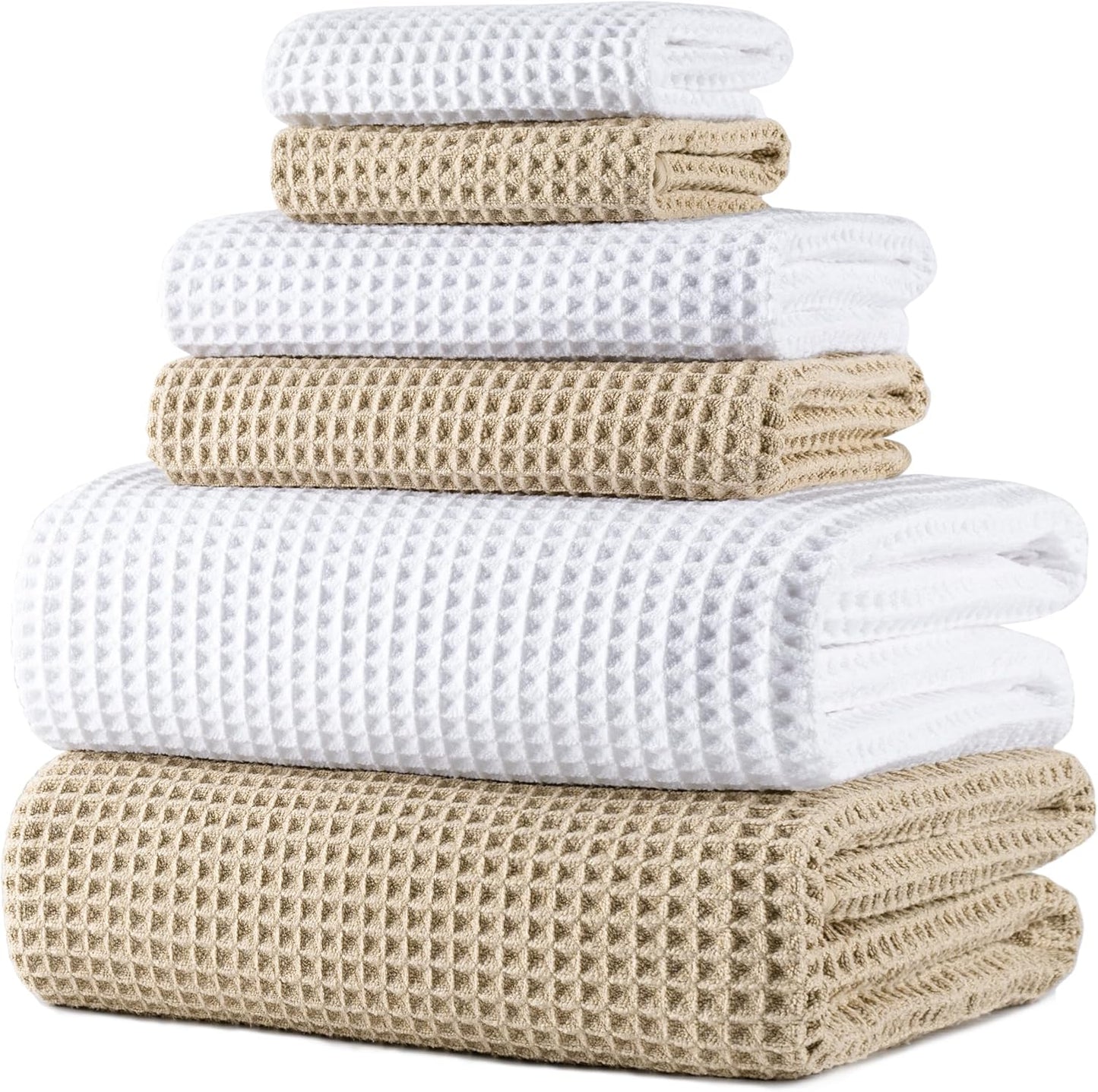 POLYTE Oversize, 60 x 30 in., Quick Dry Lint Free Microfiber Bath Towel Set, 6 Piece (Waffle Weave)