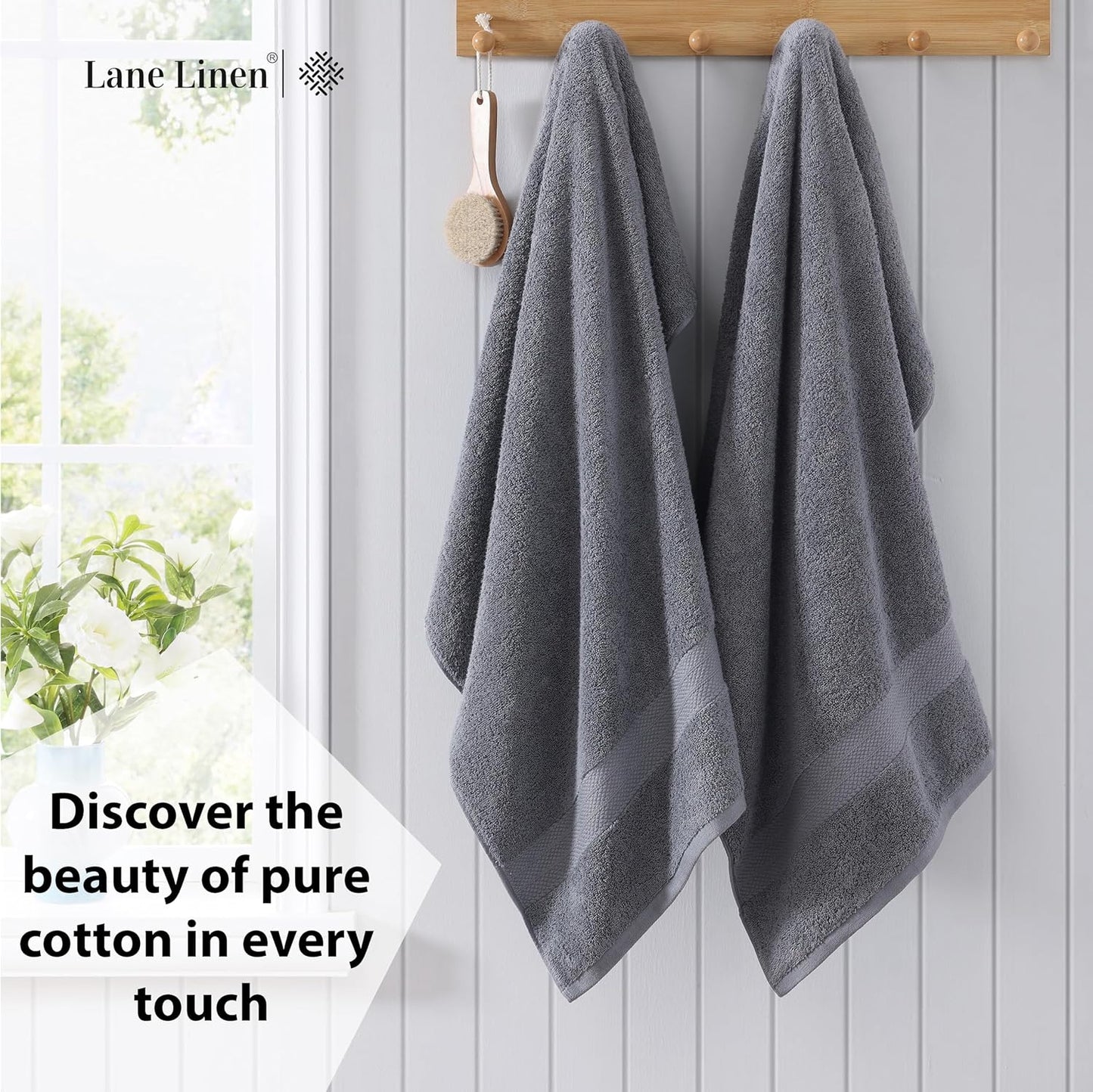 LANE LINEN 100% Cotton 4 Pack Bath Towels Set (28"x54") - Ring Spun, Large Cotton Towels for Bathroom - Quick Dry, Soft & Absorbent Bath Towel Set - Remains Soft After Multiple Washes - Cool Grey