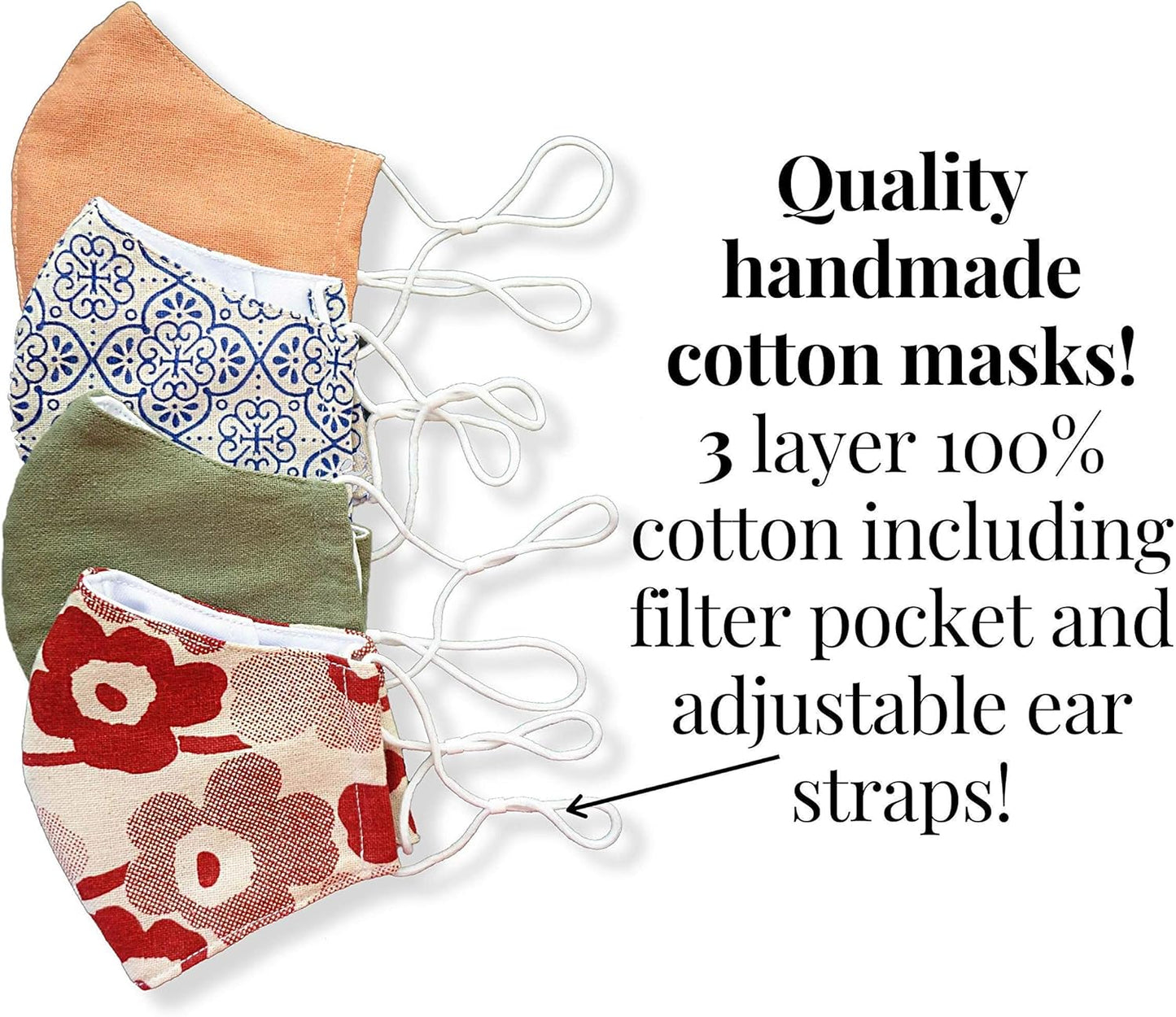 HOPE LOVE SHINE Face Mask Adjustable Filter Pocket Reusable Breathable Washable Cloth Mask Face Masks for Women Men - 4 Pack