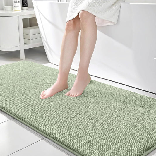 OLANLY Thick Memory Foam Bath Mat Rug 70x24, Extra Soft Absorbent Bathroom Rug, Quick Dry Bath Mats, Non-Slip, Machine Washable Carpet for Bathroom, Tub and Shower, Home Decor Accessories, Sage Green