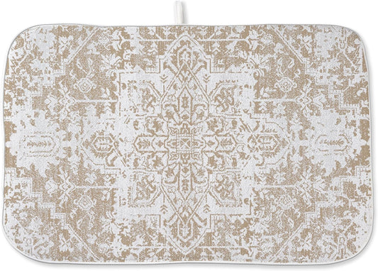 Brown Dish Drying Mat for Kitchen Counter, 18x24 Inch Coffe Boho Style Absorbent Dish Drying Pad Heat Resistant Mat Coffee Bar Mat Dish Drainer Rack Mat