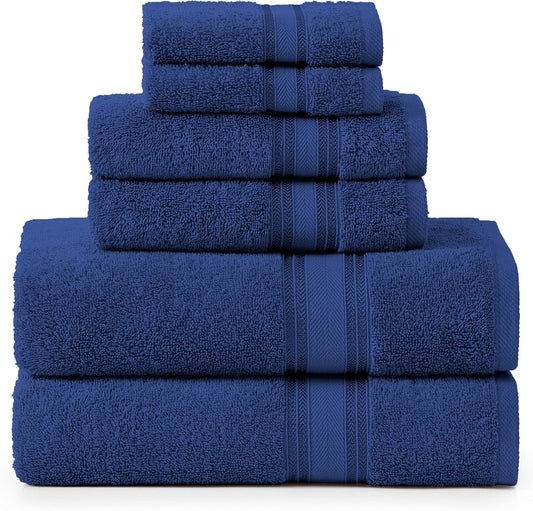 LANE LINEN Luxury Bath Towels Set - 6 Piece Set, 100% Cotton Bathroom Towel, Zero Twist, Quick Dry Shower Towels, Extra Soft Absorbent Towel, 2 Bath Towels, 2 Hand Towels, 2 Wash Cloths - Navy