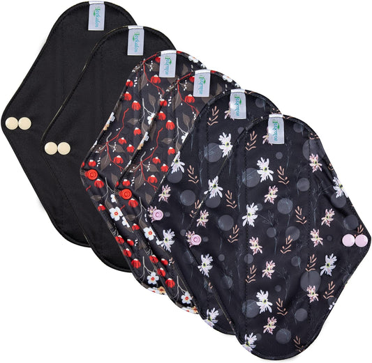 Leekalos Reusable Menstrual Pads - Bamboo Menstrual Cloth Pads | Light Incontinence Pads | Reusable Sanitary Pads - Pack of 6, 1 Cloth Mini Wet Bag