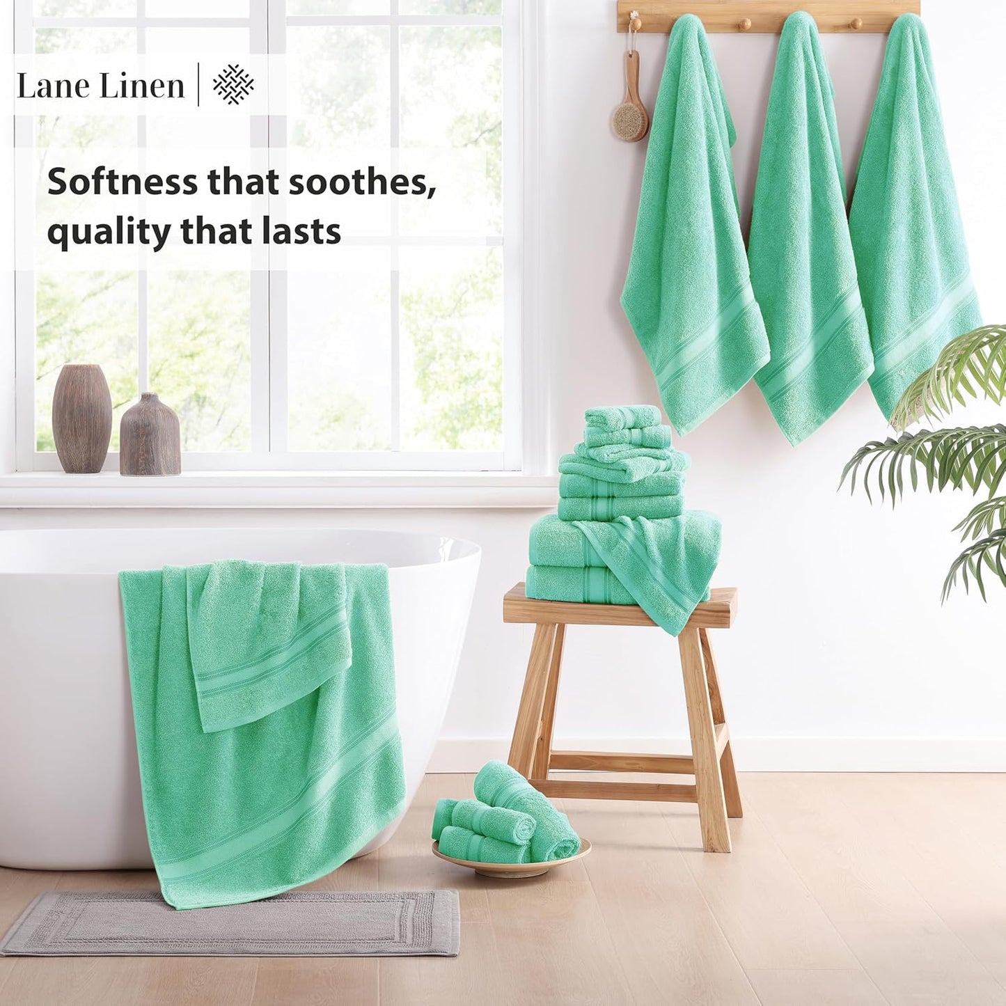 LANE LINEN 100% Mercerized Cotton Luxury Bathroom Towels Set - 18 Pieces - Zero Twist Technology - 6 Bath, 6 Washcloths, 6 Hand Towels - Remains Soft & Absorbent Even After Multiple Washes - Aqua Sky
