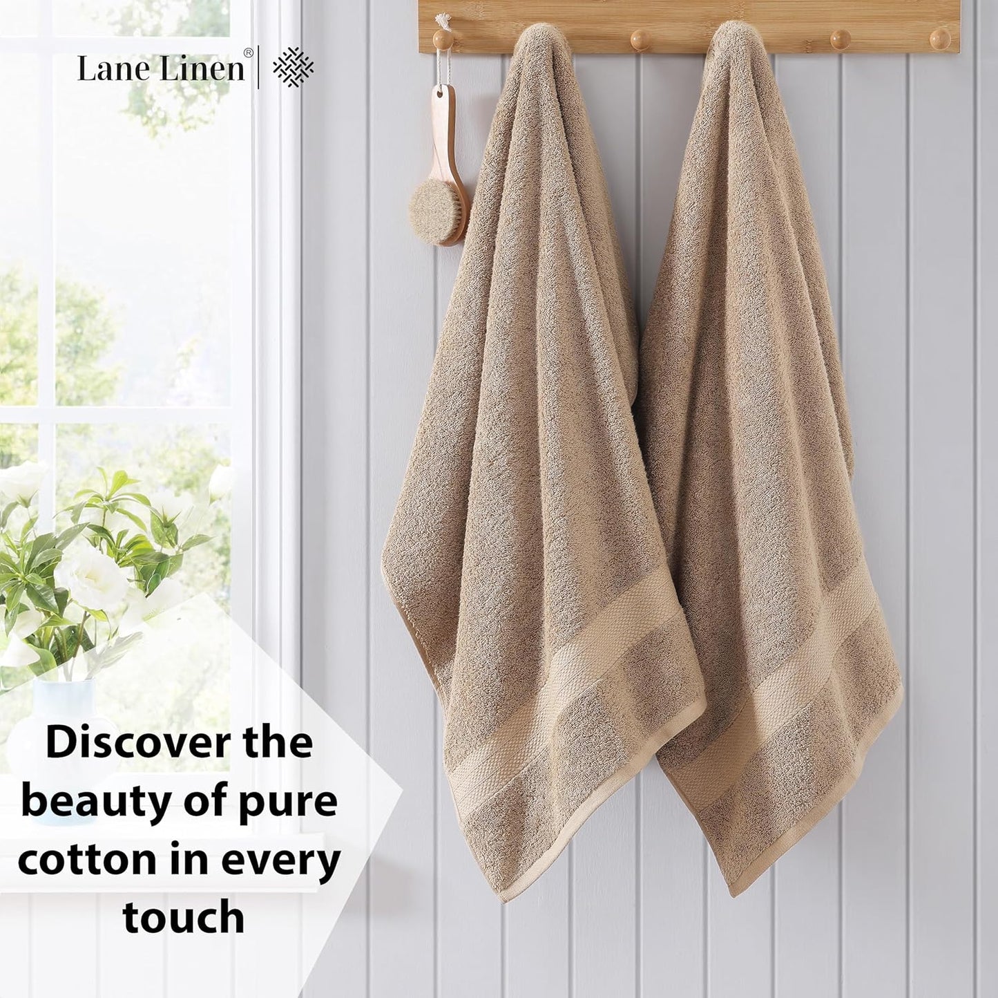 LANE LINEN 100% Cotton Bath Sheets Set of 2 (35"x66") - Ring Spun Cotton Extra Large Bath Towel Sets - Quick Dry, Soft & Absorbent Oversized Luxury Bathroom Towels Set- Sustainabaly Produced - Taupe