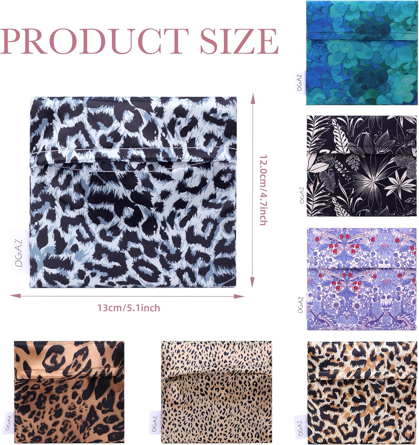 DGAZ Sanitary Napkin Storage Bag, Period Bag for Teen Aged Girls, Portable Period Bag for Panty Liners/Menstrual Cup/Small Tampons，Mini Makeup Bag for Purse(Leopard D)