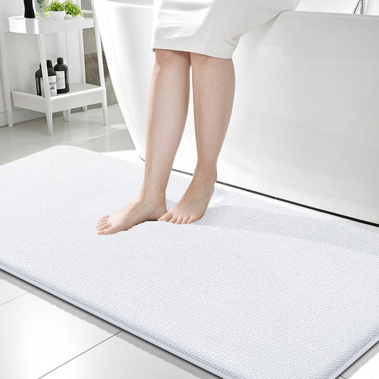 OLANLY Thick Memory Foam Bath Mat Rug 59x24, Extra Soft Absorbent Bathroom Rug, Quick Dry Bath Mats, Non-Slip, Machine Washable Carpet for Bathroom, Tub and Shower, Home Decor Accessories, White