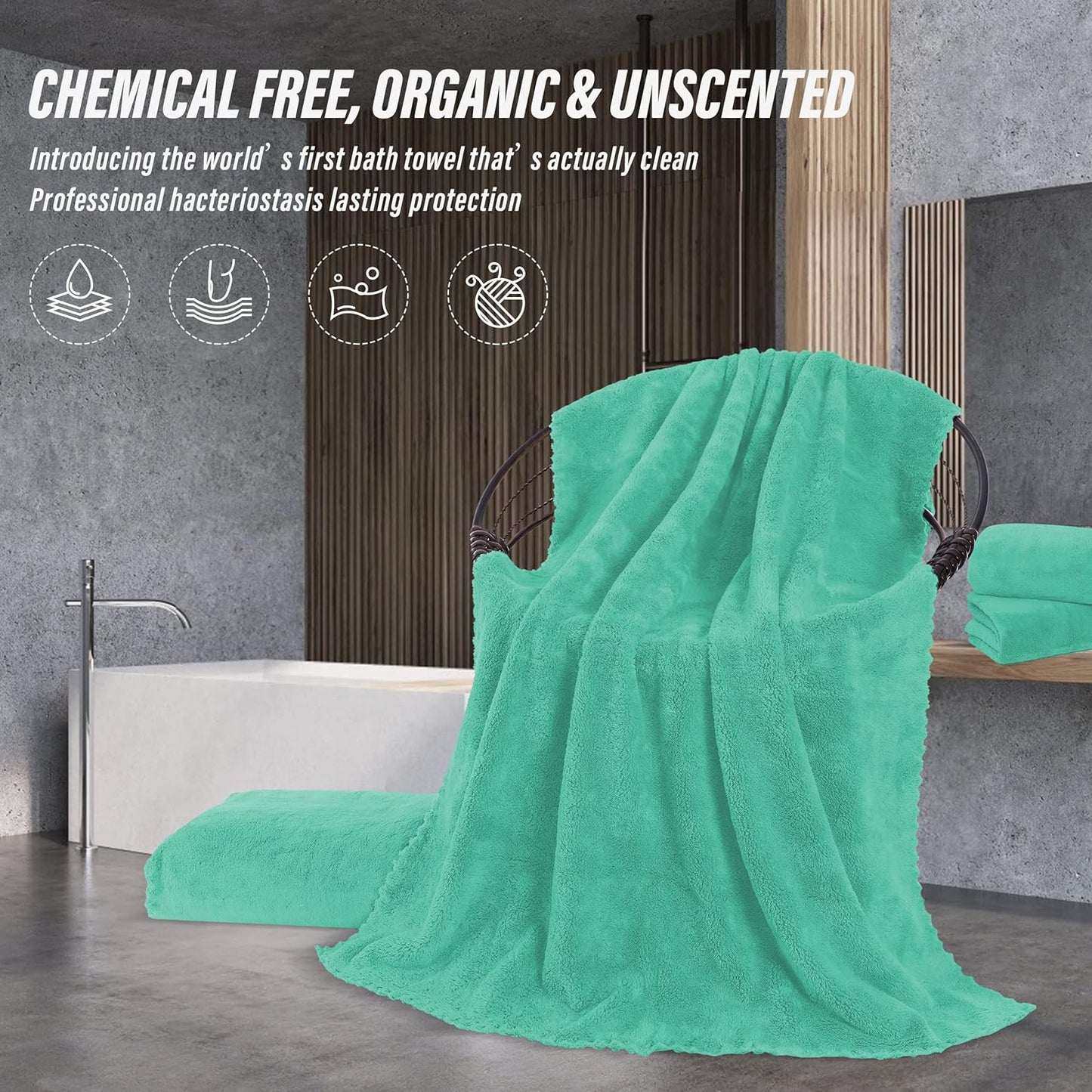 MOONQUEEN 2 Pack Premium Bath Towel Set - Quick Drying - Microfiber Coral Velvet Highly Absorbent Towels - Multipurpose Use as Bath Fitness, Bathroom, Shower, Sports, Yoga Towel (Aqua Green)