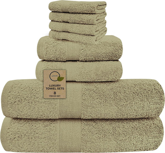 Softolle Luxury 8 Piece Towel Set, 2 Bath Towels 2 Hand Towels 4 Washcloths, Towels for Bathroom, Home, Spa & Gym - Highly Absorbent (Sage Green)