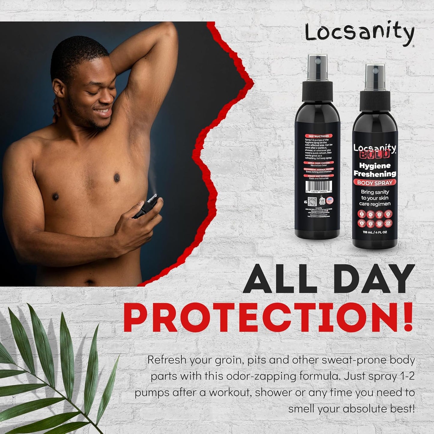 Locsanity BOLD Body Spray for Men - Freshening Deodorant for Groin, Balls, Armpits - Soothing, Cooling, Deodorizing Spray - Natural Personal Hygiene, Skincare Regimen