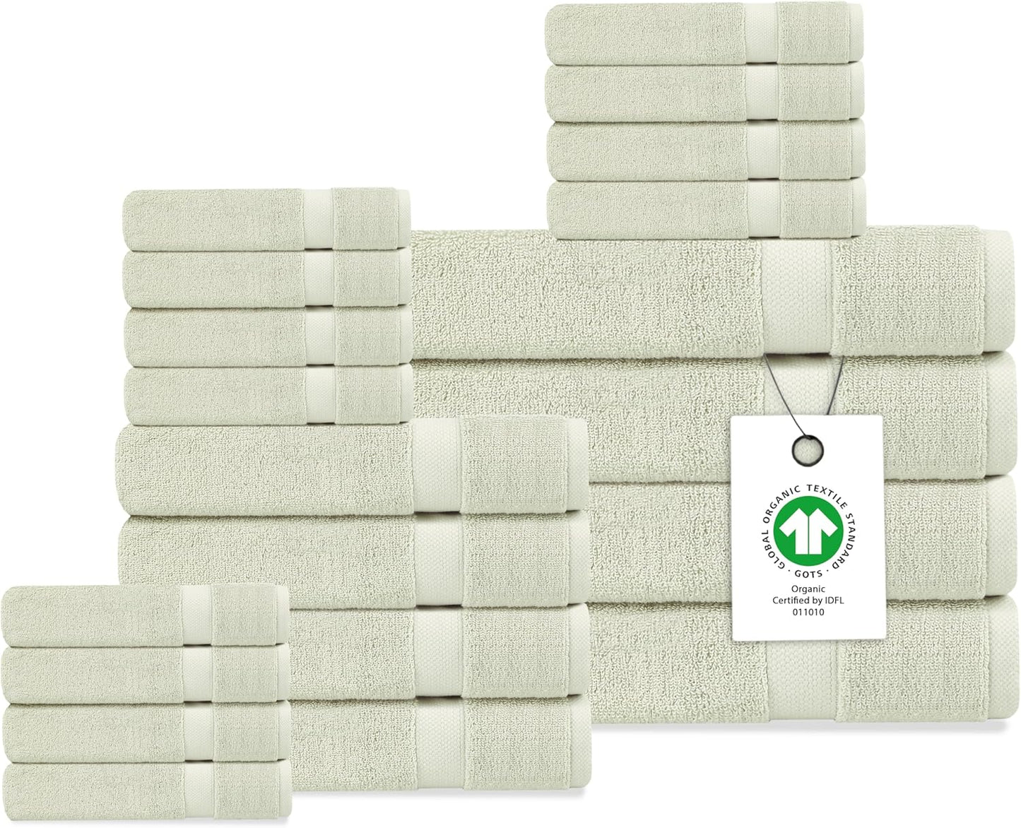 Delara Organic Cotton Luxuriously Plush Bath Towel 20 Piece Set|GOTS & Oeko-TEX Certified|Premium Hotel Quality Towels|Feather Touch Technology|650 GSM Long Staple|Soft, Quick Dry & Ultra-Absorbent