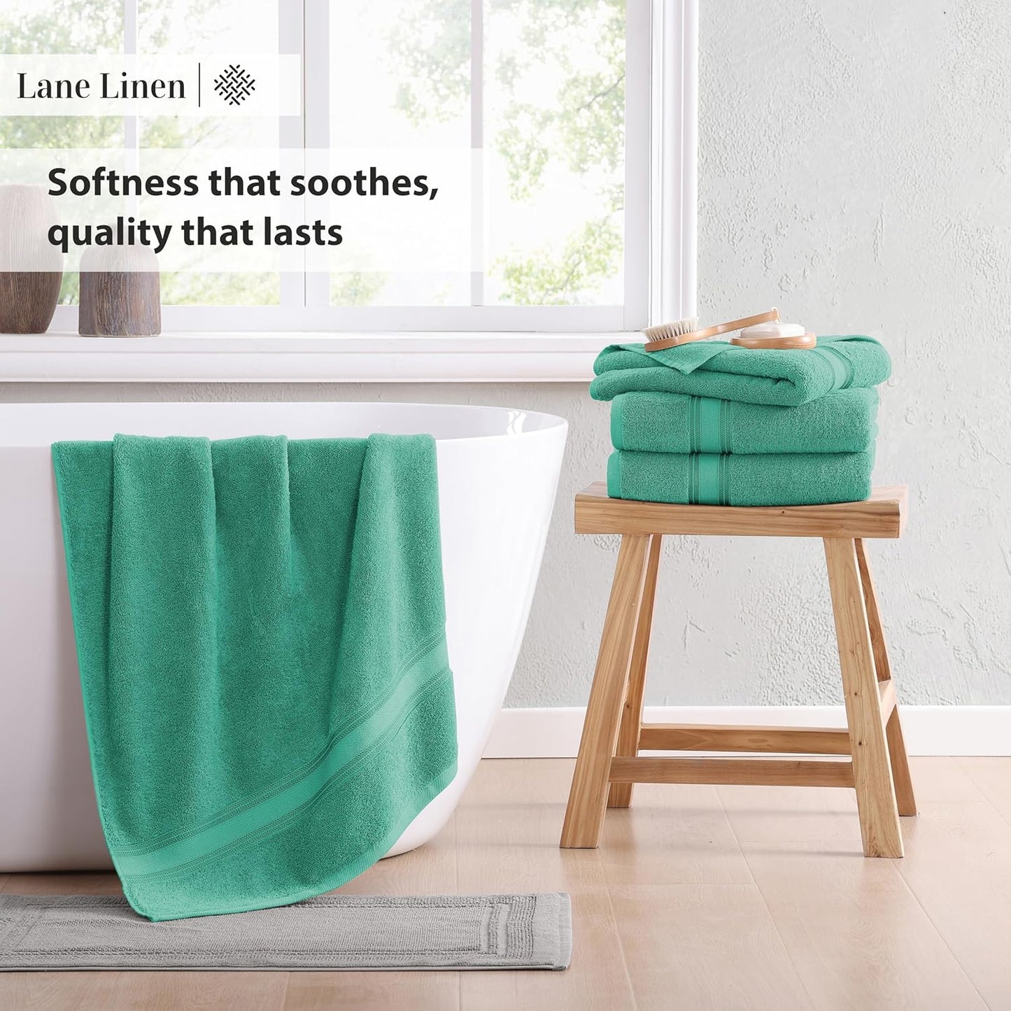LANE LINEN Large Teal Cotton Bath Sheets, 4 Piece Set, Quick Dry, Super Soft Shower Towels, Highly Absorbent