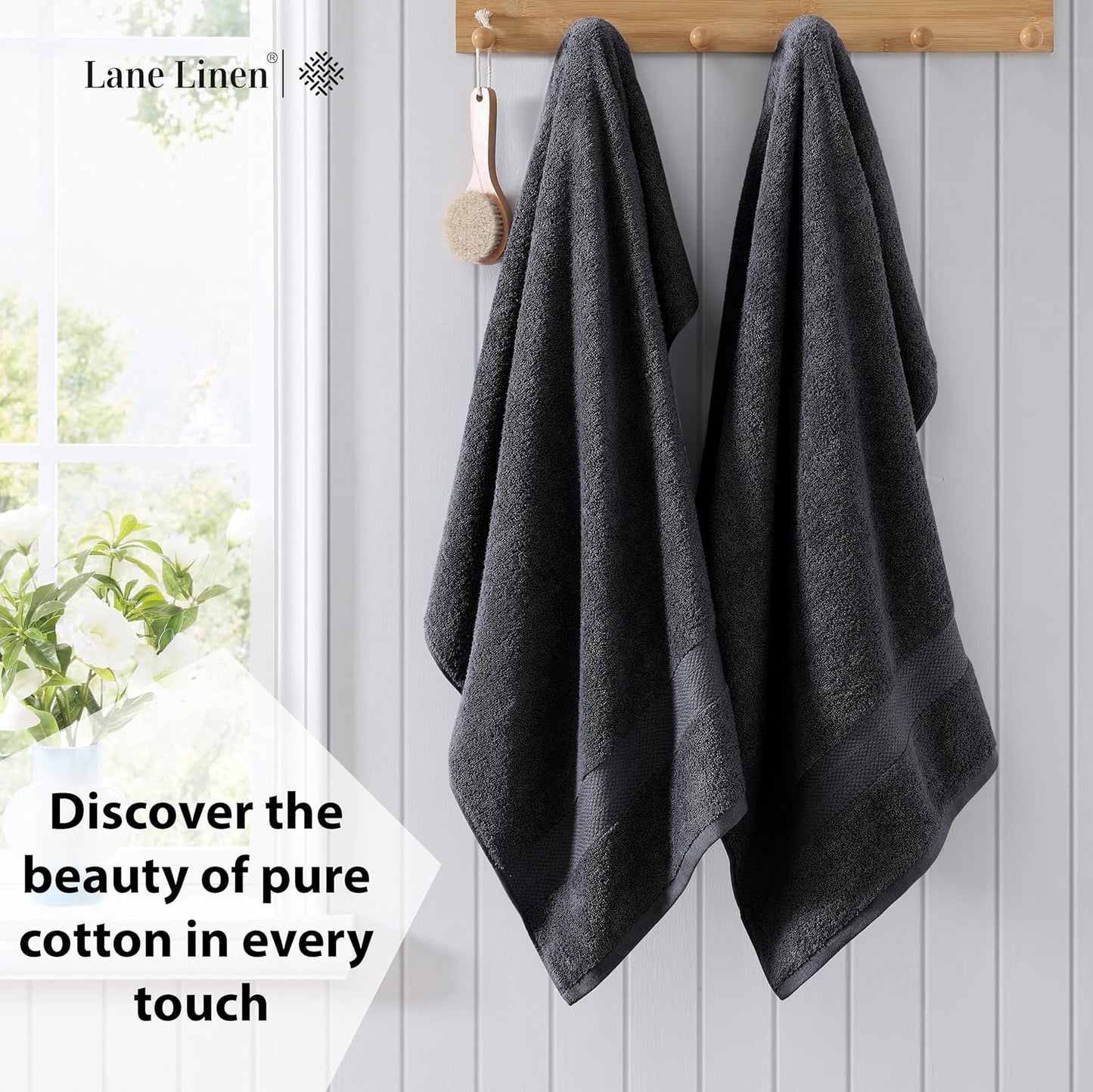 LANE LINEN 100% Cotton Bath Sheets Set of 2 (35"x66") - Ring Spun Cotton Extra Large Bath Towels Sets - Quick Dry, Soft & Absorbent Oversized Towel Sets- Pre Shrunk, Fade Resistant - Black Towels