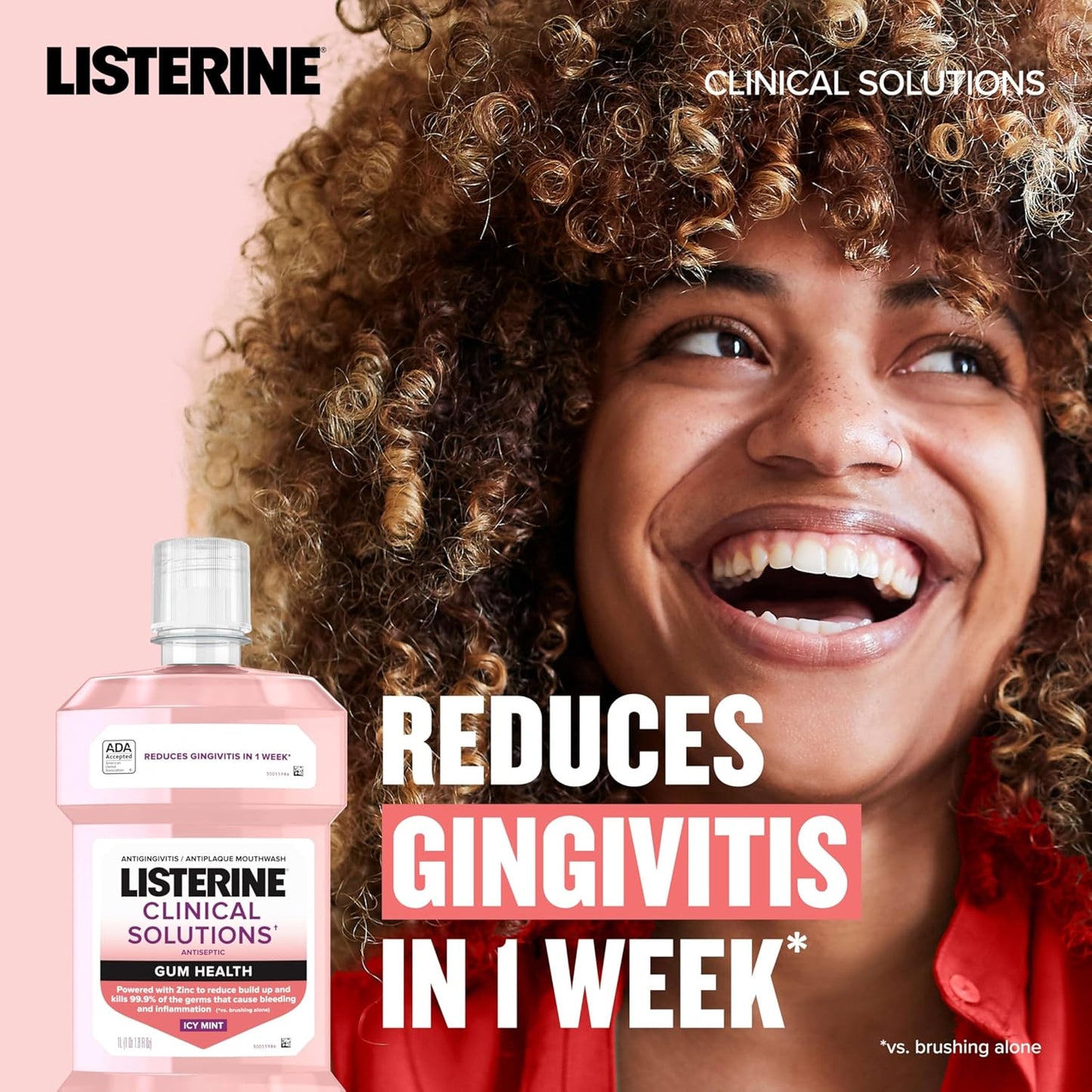 Listerine Clinical Solutions Gum Health Antiseptic Mouthwash, Antigingivitis & Antiplaque Oral Rinse Helps Prevent Buildup & Immediately Kills Germs for Healthier Gums, ICY Mint, 1 L