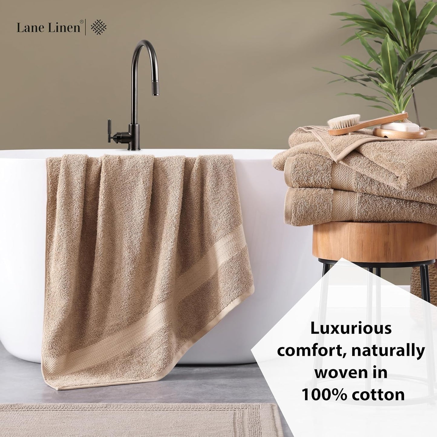 LANE LINEN 100% Cotton Bath Sheets Set of 2 (35"x66") - Ring Spun Cotton Extra Large Bath Towel Sets - Quick Dry, Soft & Absorbent Oversized Luxury Bathroom Towels Set- Sustainabaly Produced - Taupe