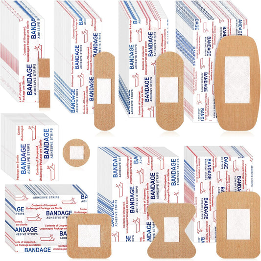 400 Pcs Flexible Fabric Adhesive Bandages Bulk Assorted Breathable Bandages for Finger Wound Family First Aid Skin Wrap(8 Styles)