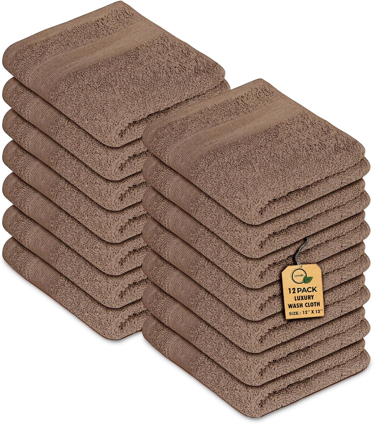 Premium Wash Cloths Pack of 12 (13" x 13") 100% Ring Spun Cotton | Luxury Washcloths | Ultra Soft Face Towels | Highly Absorbent Wash Cloths for face (Taupe)