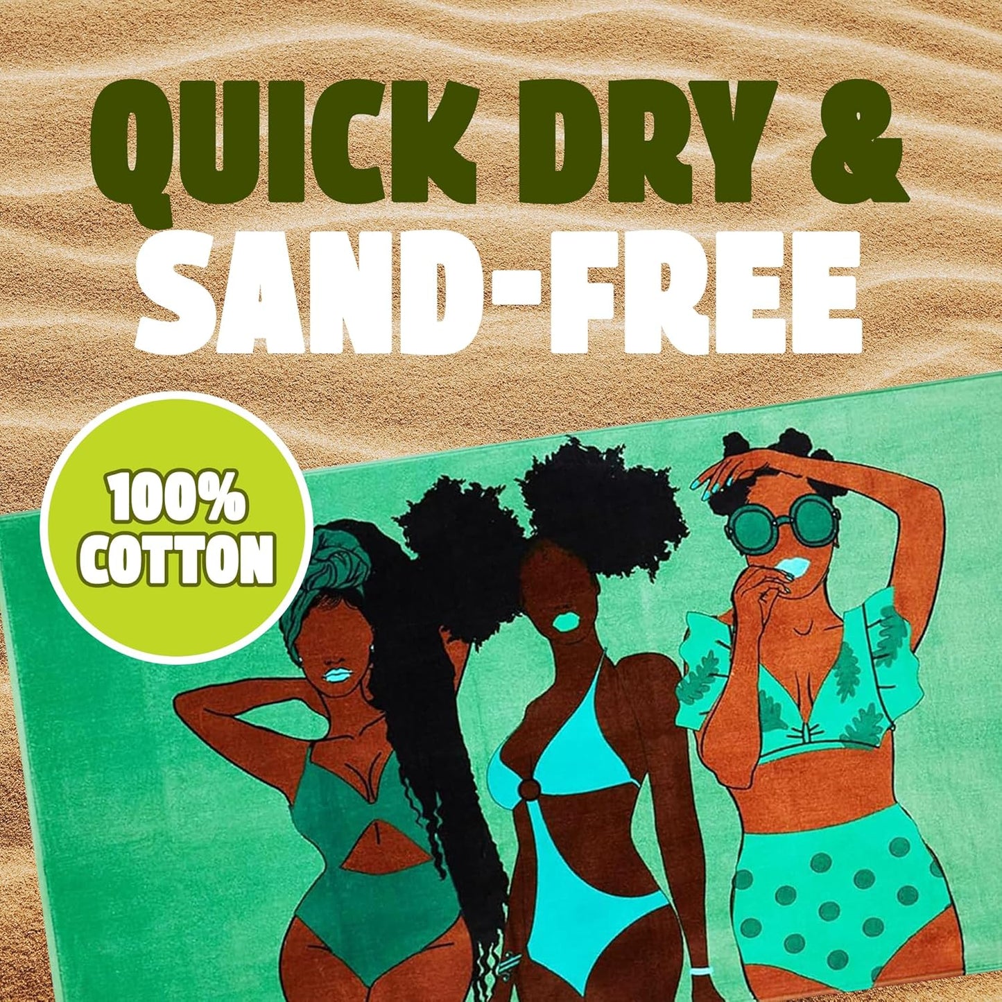 Pardon My Fro Summer Beach Towel – 100% Cotton Oversized Quick-Dry Swim Towel, Sand-Free & Lightweight Travel Towel for Men & Women, Colorful 30x60in XL for Pool, Ocean & Outdoor Adventures – Green