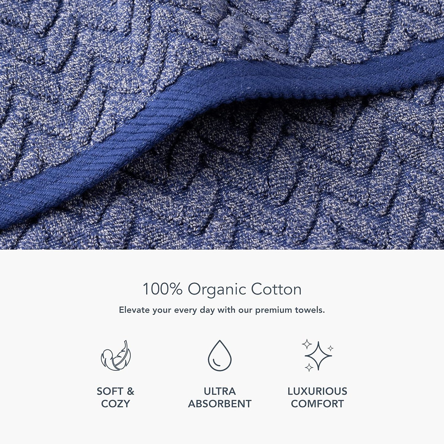 Texere 100% Organic Cotton Jacquard 650 GSM Premium Bath Towel Sets - Extra Absorbent Quick Dry and Plush (Cable, Estate Blue, 2 Bath Towels)