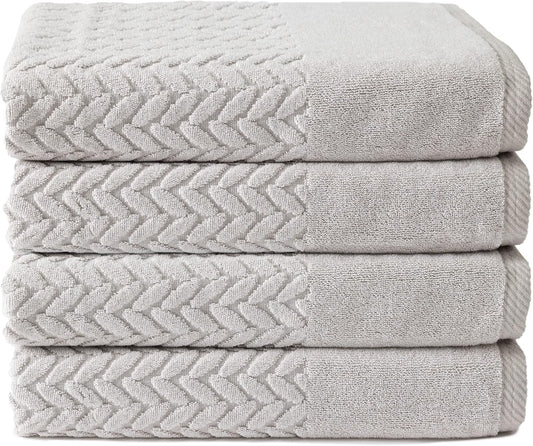 Texere 100% Organic Cotton Jacquard 650 GSM Premium Bath Towel Sets - Extra Absorbent Quick Dry and Plush (Cable, Light Taupe, 4 Bath Towels)