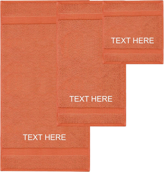 Chakir Turkish Linens | Hotel & Spa Quality 100% Cotton Premium Turkish Towels | Soft & Absorbent (Personalized 3-Piece Towel Set, Coral)