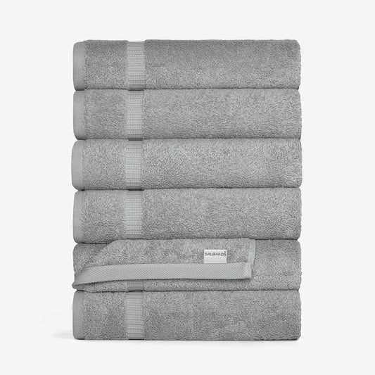 SALBAKOS 100% Turkish Cotton Hand Towel Set of 6 16x30 inch | Heirloom Quality | Hotel & Spa Collection | Soft, Super Absorbent, Long Lasting Hand Towels | Made in Turkey (Silver, 6 Hand Towels)