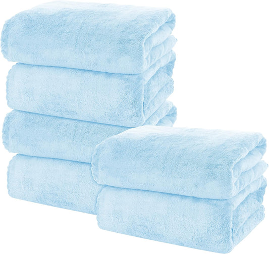 MOONQUEEN 6 Pack Premium Bath Towel Set - Quick Drying - Microfiber Coral Velvet Highly Absorbent Towels - Multipurpose Use as Bath Fitness, Bathroom, Shower, Sports, Yoga Towel (Aquamarine)