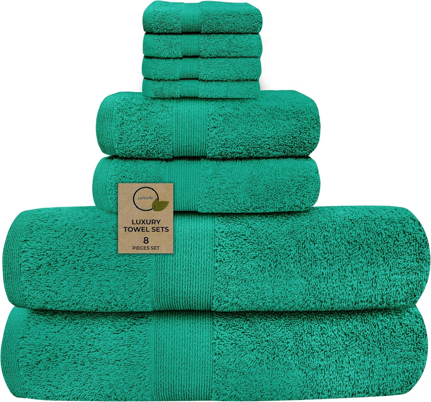 Softolle Luxury 8 Piece Towel Set, 2 Bath Towels 2 Hand Towels 4 Washcloths, Towels for Bathroom, Home, Spa & Gym - Highly Absorbent (Sea Green)