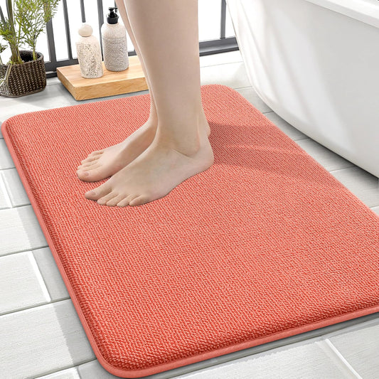 OLANLY Thick Memory Foam Bath Mat Rug 24x16, Extra Soft Absorbent Bathroom Rug, Quick Dry Bath Mats, Non-Slip, Machine Washable Carpet for Bathroom, Tub and Shower, Home Decor Accessories, Coral