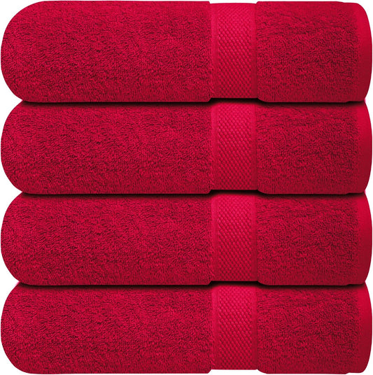 Infinitee Xclusives Luxury 100% Ring-Spun Cotton Bath Towels Set of 4 (27x54 inches) – Soft, Absorbent & Quick-Drying Towels for Bathroom, Gym, Spa & Hotel Use (Burgundy, Bath Towels)