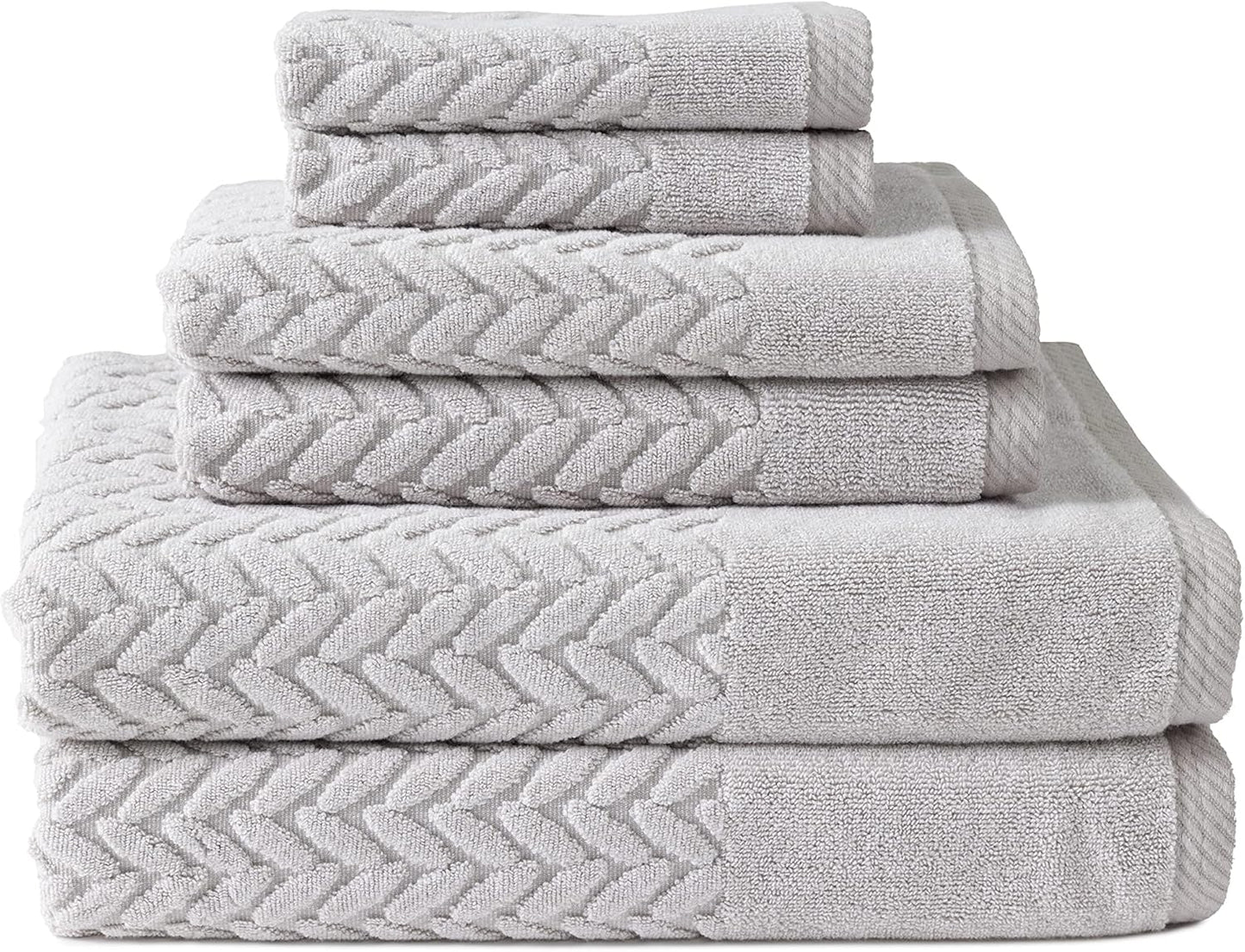 Texere 100% Organic Cotton Jacquard 650 GSM Premium Bath Towel Sets - Extra Absorbent Quick Dry and Plush, 2 Large Bath Towels, 2 Hand Towels, 2 Washcloths (Cable, Light Taupe, 6 Piece)