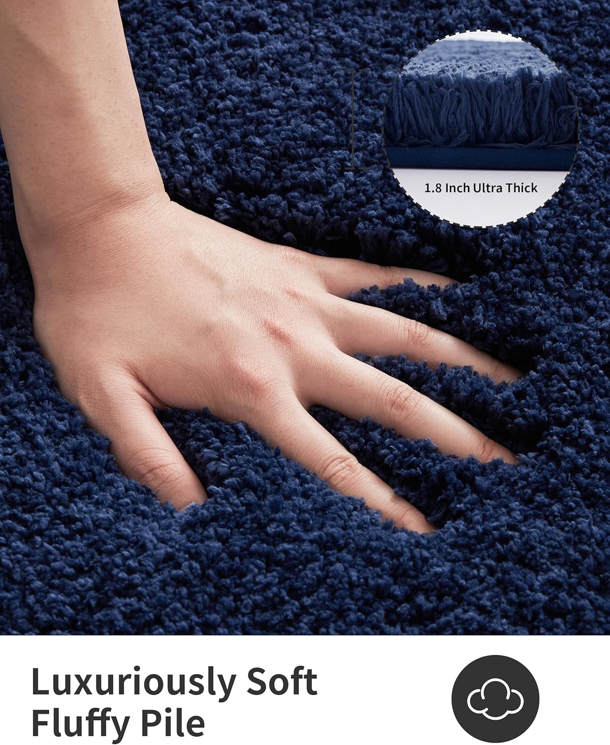 ILANGO Navy Blue Bathroom Rugs 48" × 24" Non Slip & Super Absorbent Extra Thick Soft, Washable Bath Mat for Floor, Microfiber Plush Shaggy Bath Rug with Rubber for Bathtub Shower Room Sink