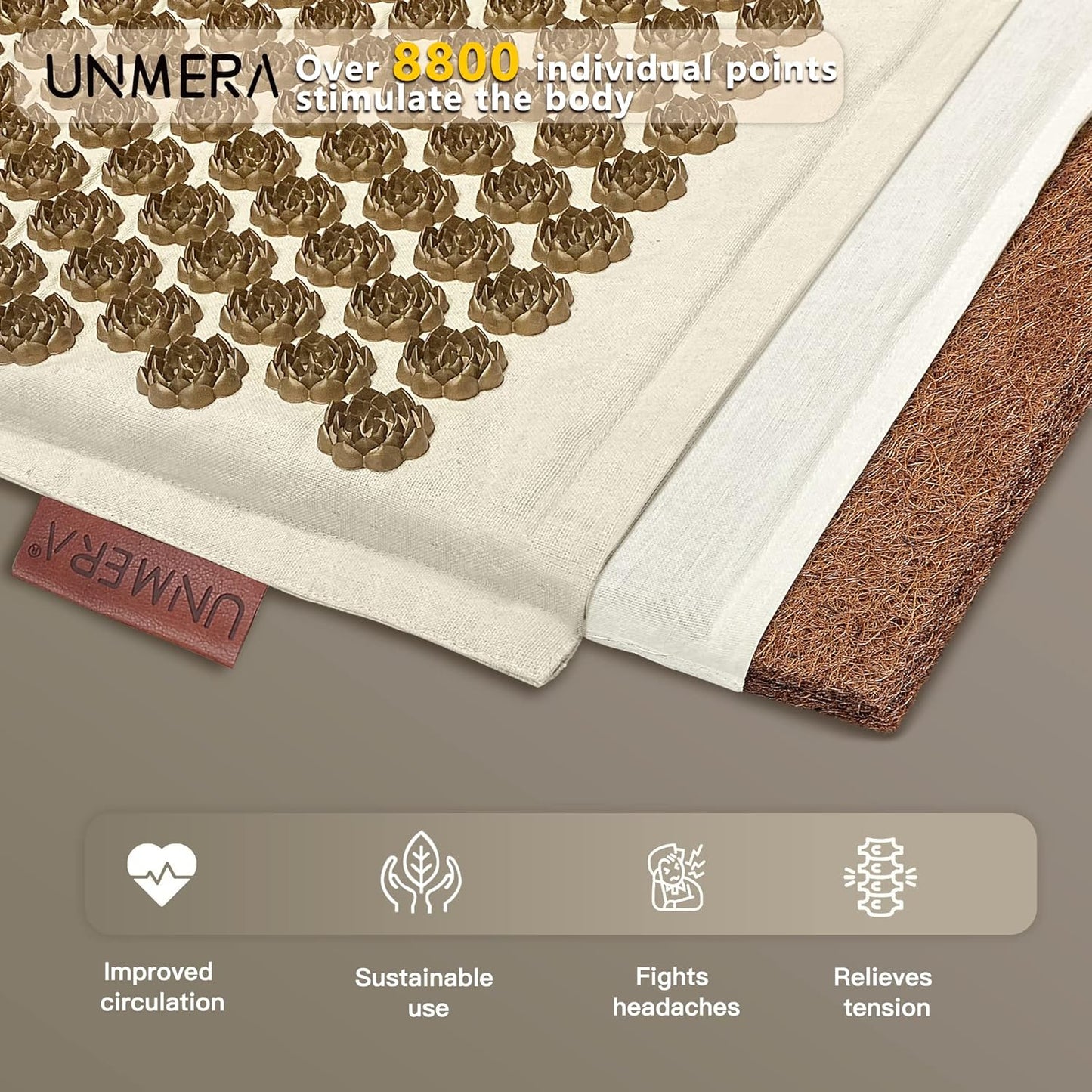 UNMERA Acupressure Mat and Pillow Set,Natural Premium Linen & Coconut Fiber Filling,for Back/Neck Pain Relief, Sciatic, Headache and Muscle Relaxation, Comes with Carrying Bag