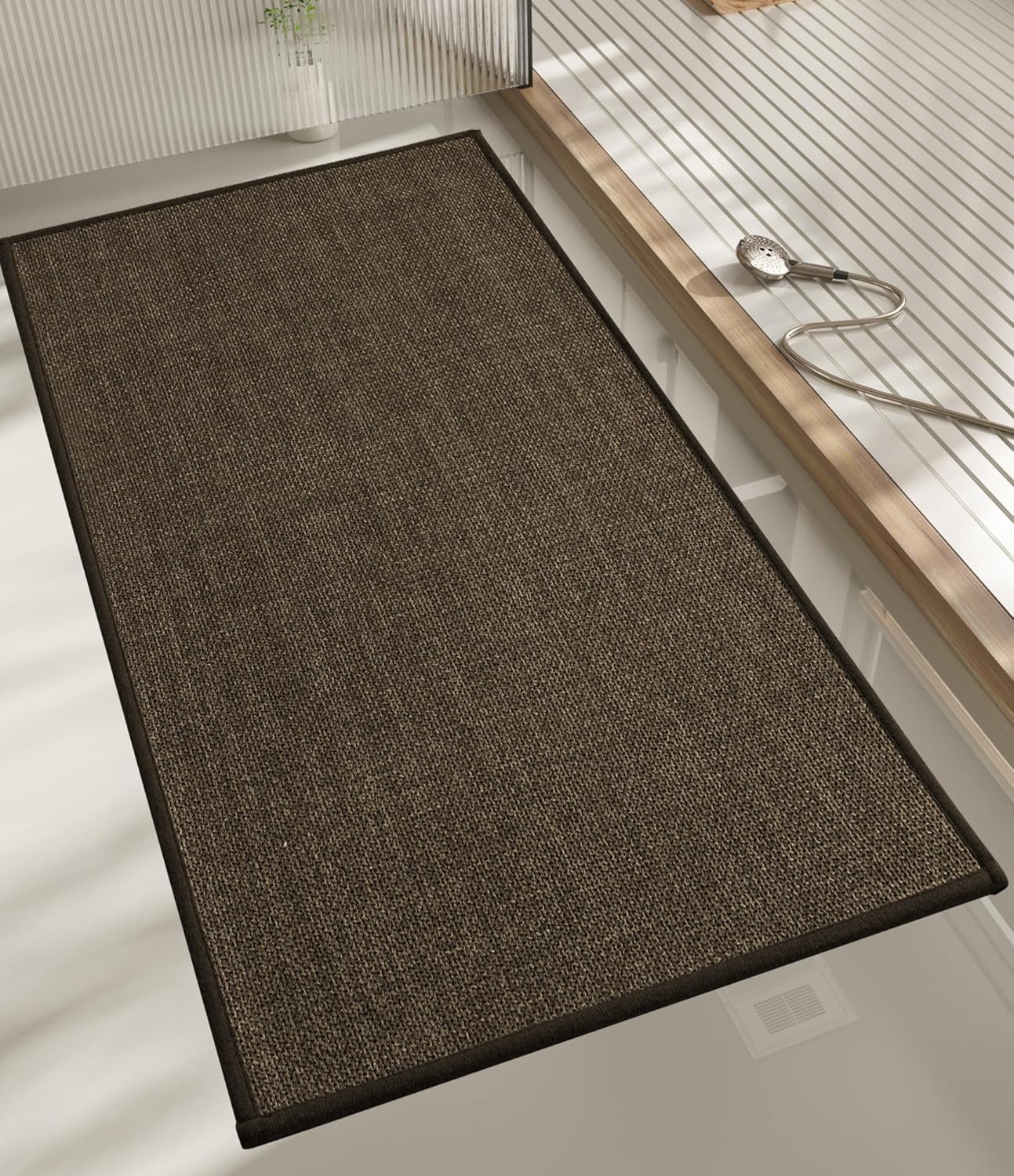 chakme Bathroom Rugs Mat 47x17, Ultra Thin Non Slip Bath Rug Runner Quick Dry Absorbent Bath Mat for Bathroom, (Brown, 47"x17")