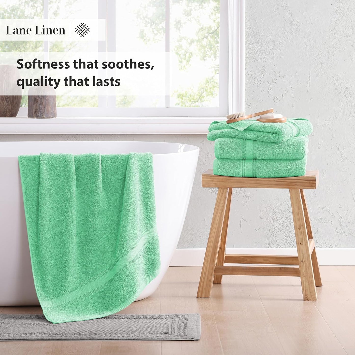 LANE LINEN 100% Cotton Bath Towels Set of 4 (30"x60") - Zero Twist, Mercerized Cotton Bathroom Towel Set - Quick Dry, Soft & Absorbent Large Bath Towels - Holds Well After Multiple Washes - Aqua Sky