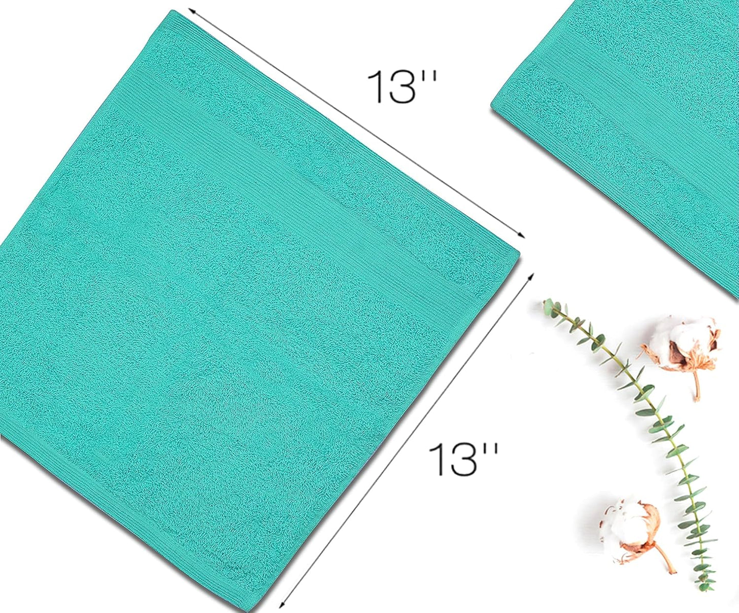 Premium Wash Cloths Pack of 12 (13" x 13") 100% Ring Spun Cotton | Luxury Washcloths | Ultra Soft Face Towels | Highly Absorbent Wash Cloths for face (Turquoise)
