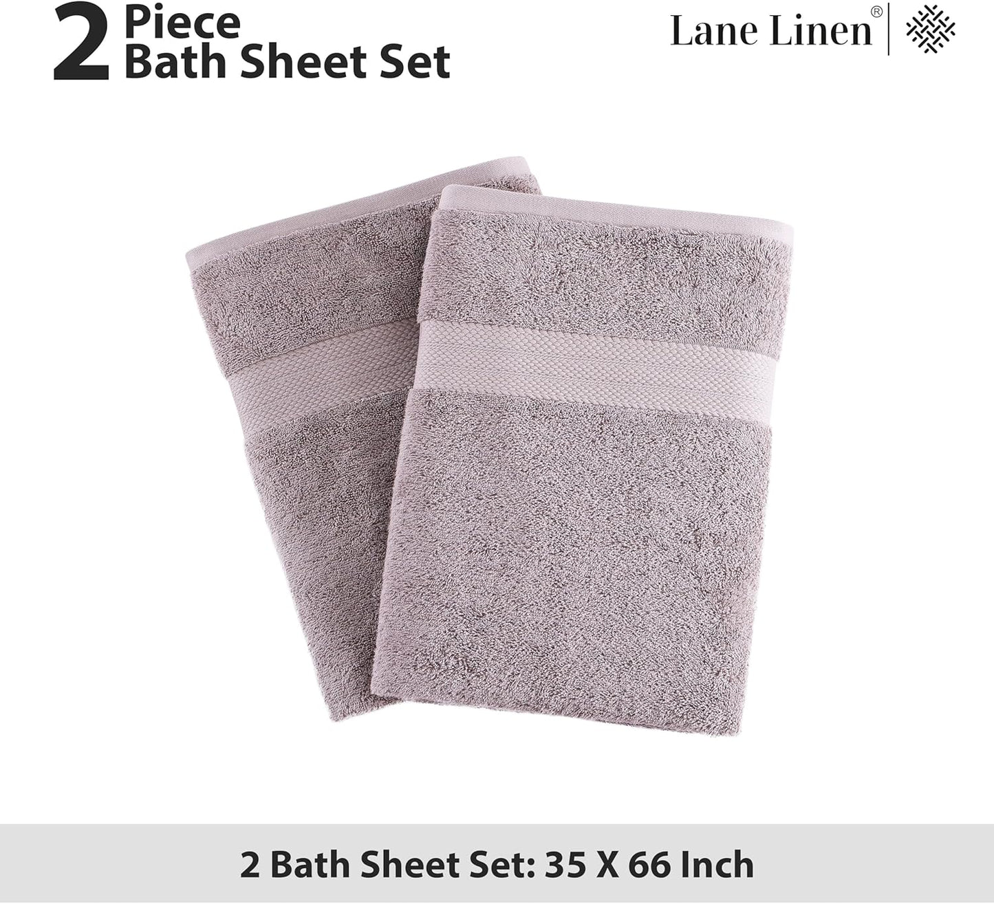 LANE LINEN 100% Cotton 2 Pack Bath Sheets (35"x66") - Ring Spun, Extra Large Cotton Bath Towels Set - Quick Dry, Soft & Absorbent Oversized Towel Set - Remains Soft After Multiple Washes - Platinum