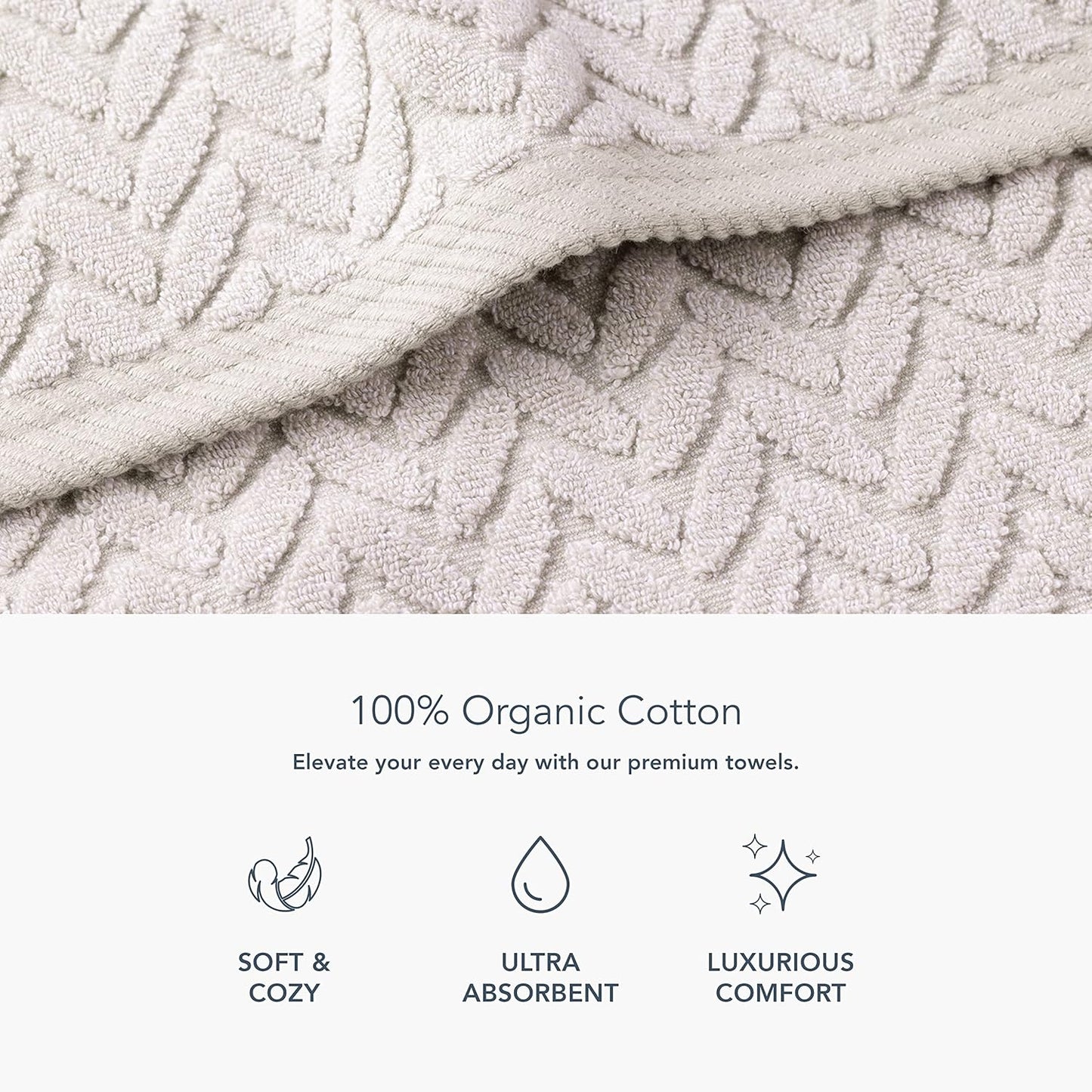 Texere 100% Organic Cotton Jacquard 650 GSM Premium Bath Towel Sets - Extra Absorbent Quick Dry and Plush, 2 Large Bath Towels, 2 Hand Towels, 2 Washcloths (Cable, Light Taupe, 6 Piece)