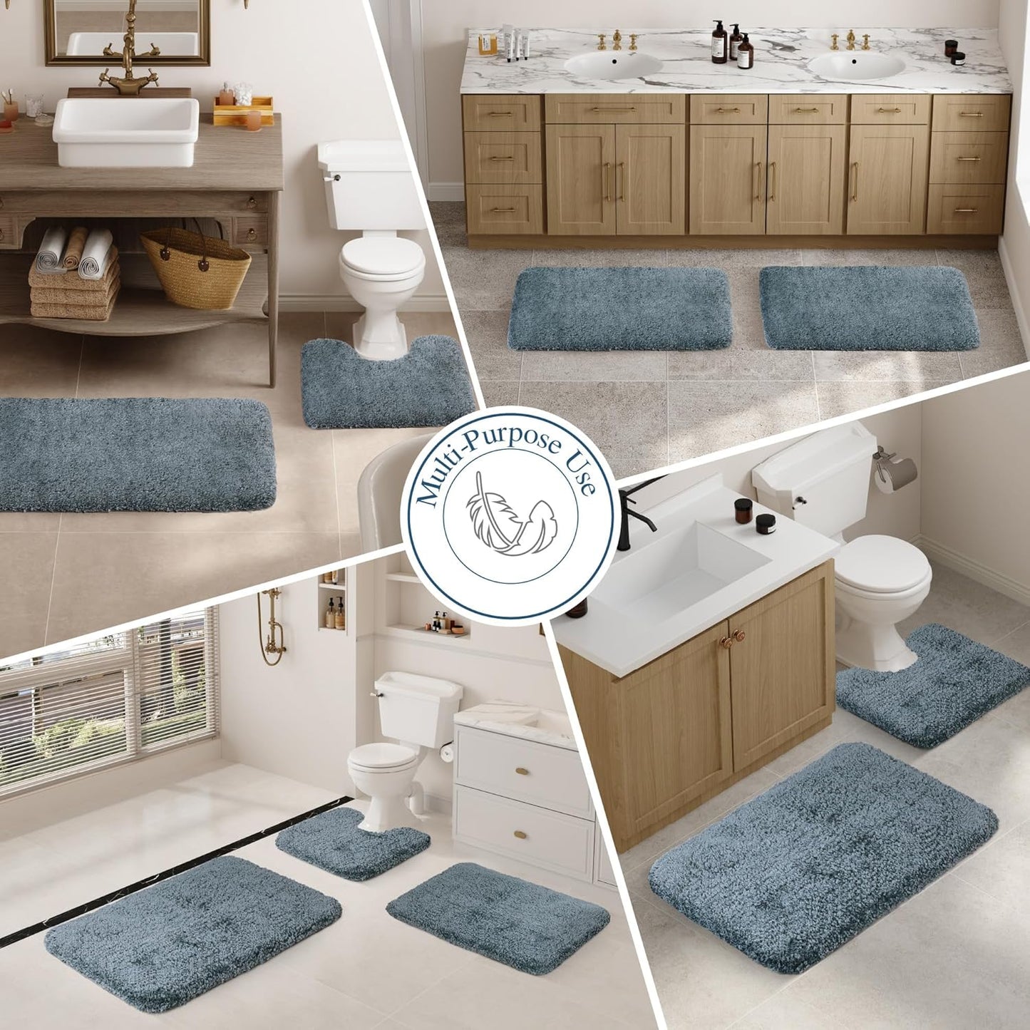 Walensee Slate Bath Mat (24 x 40), High Pile, Microfiber, Rubber Back - Extra Soft, Absorbent, Non-Slip, Machine Washable Bathroom Rug