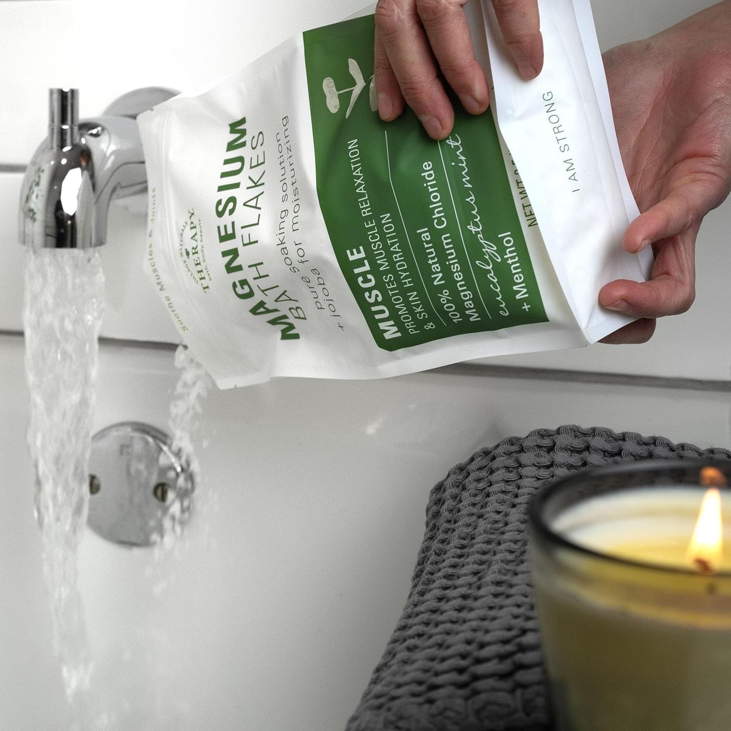 Village Naturals Therapy Muscle Magnesium Bath Flakes, Eucalyptus, Mint & Menthol Scent, 2.5 lbs