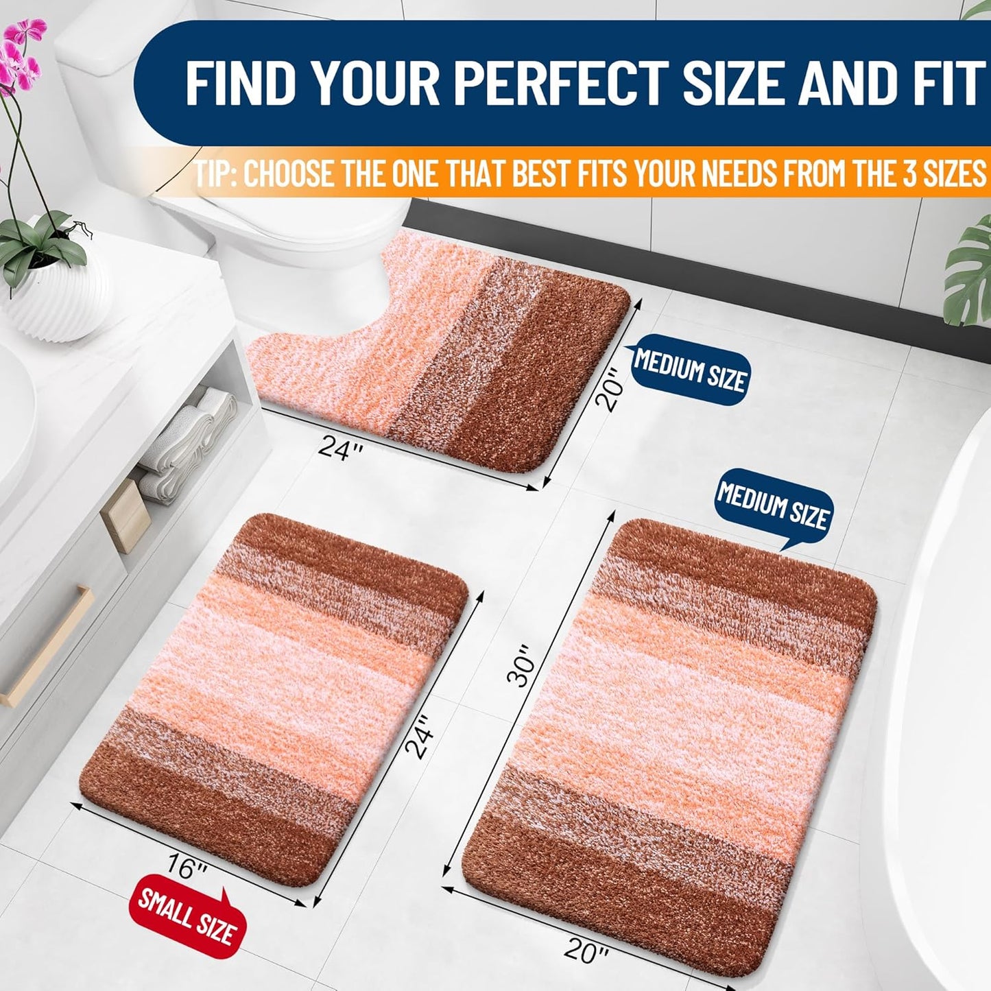 OLANLY Bathroom Rugs Mat 30x20, Extra Soft Absorbent Microfiber Bath Rugs, Rubber Backing, Quick Dry, Machine Washable Bath Mats for Bathroom Floor, Tub and Shower, Home Decor Accessories, Orange