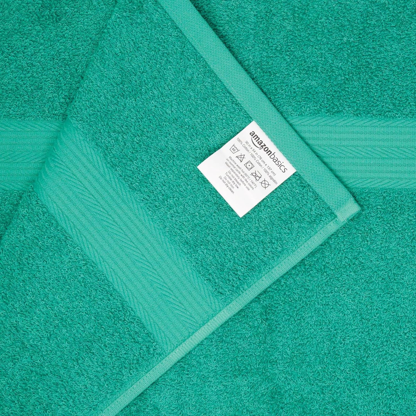 Amazon Basics 6 Piece Oversized Fade resistant Towel set, 100% Cotton towels for bathroom, soft and absorbent, 2 Bath Towels, 2 Hand Towels and 2 Washcloths bathroom towel set, Teal