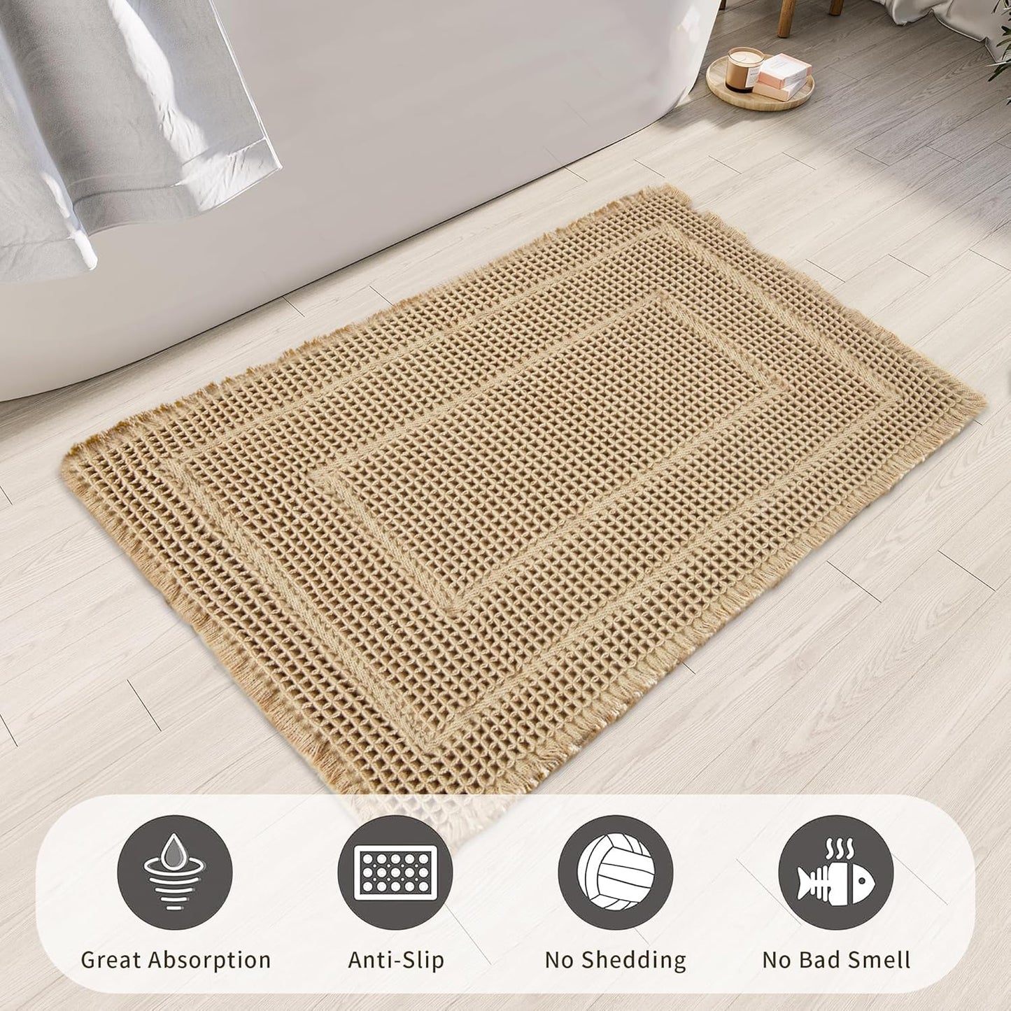 Bathroom Decor - Upgraded Waffle Bath Mat, Super Absorbent Non Slip Bath Carpet, Machine Washable, Quick Dry, Ultra Soft Brown 24" x 36"