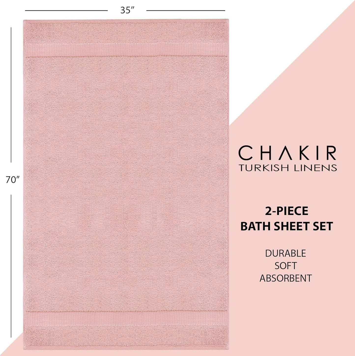 Chakir Turkish Linens, 100% Cotton Premium Quality Turkish Bath Sheets (35''x70'' Large Bath Sheet Towels - Pink)